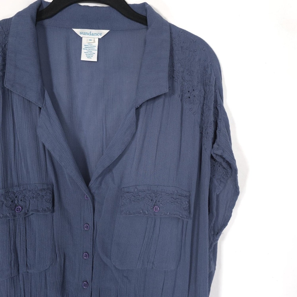 SUNDANCE Women's Midi Dress MEDIUM Embroidered Tie Waist 100% Cotton - Picture 7 of 9